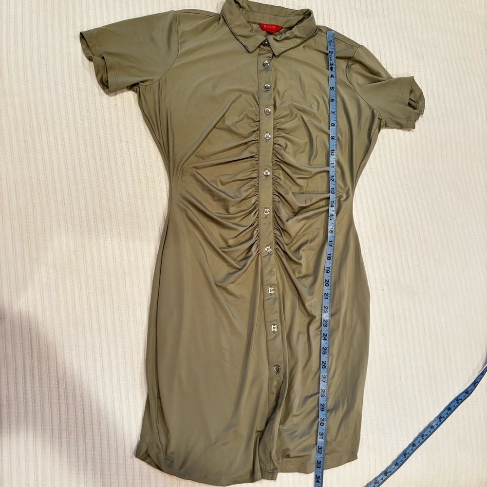 Guess Zarisse Y2K Women's Button Down Ruched Collared Fitted Mini Dress Size L - Picture 10 of 10